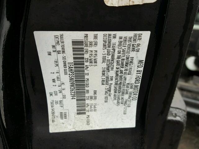 1FAHP35N09W262394 - 2009 FORD FOCUS SE BLACK photo 10