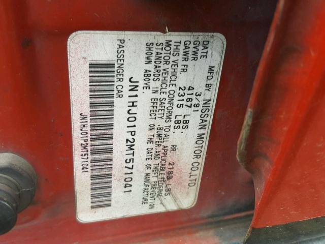 JN1HJ01P2MT571041 - 1991 NISSAN MAXIMA RED photo 10