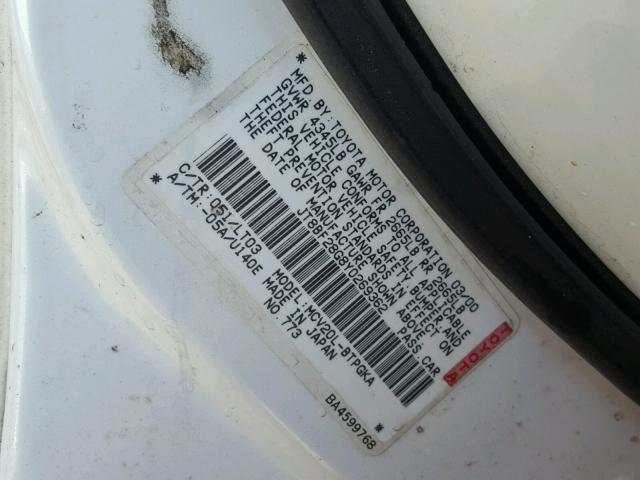 JT8BF28G8Y0269362 - 2000 LEXUS ES 300 WHITE photo 10