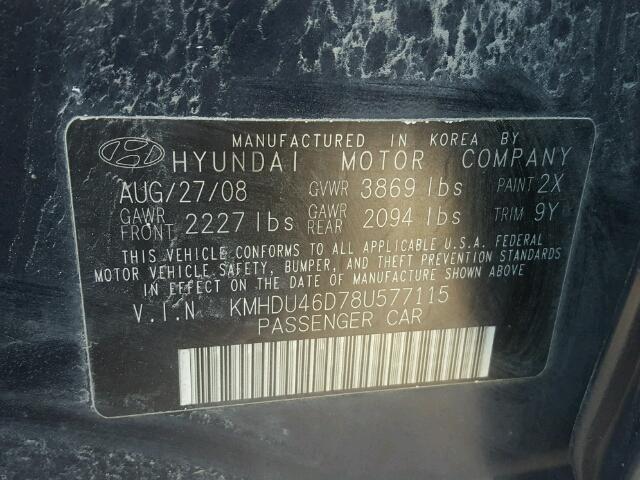 KMHDU46D78U577115 - 2008 HYUNDAI ELANTRA GL BLUE photo 10