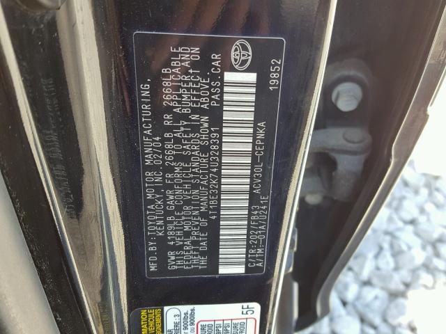 4T1BE32K74U328391 - 2004 TOYOTA CAMRY LE BLACK photo 10