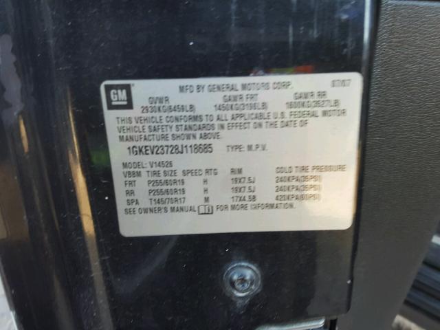 1GKEV23728J118685 - 2008 GMC ACADIA SLT 黑色 照片 10