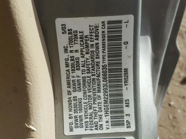 1HGEM22993L066035 - 2003 HONDA CIVIC EX ოქროსფერი ფოტო 10