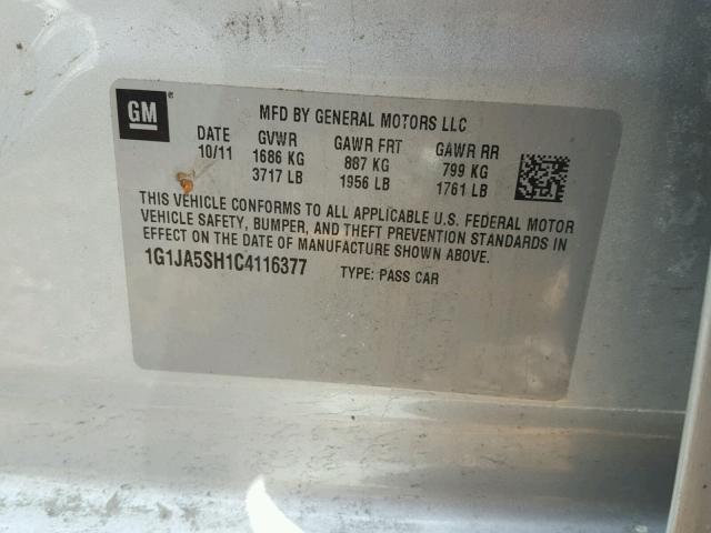 1G1JA5SH1C4116377 - 2012 CHEVROLET SONIC LS 银色 照片 10