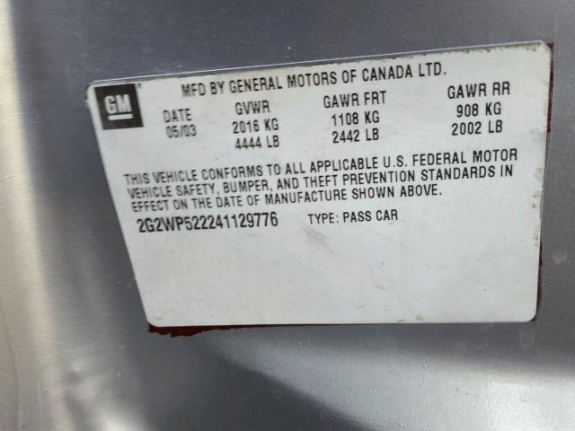 2G2WS522341209196 - 2004 PONTIAC GRAND PRIX Gümüş foto 10