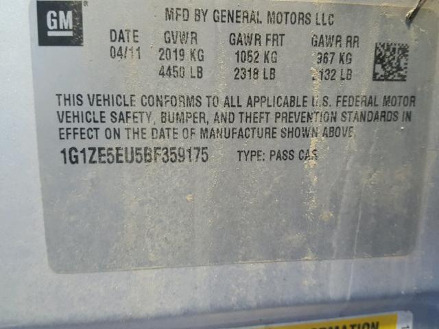 1G1ZE5EU5BF359175 - 2011 CHEVROLET MALIBU LTZ 银色 照片 10