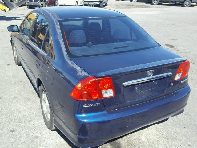 JHMES96605S016337 - 2005 HONDA CIVIC HYBR BLUE photo 3