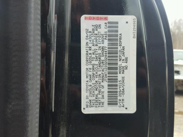 JTDAT123320244477 - 2002 TOYOTA ECHO BLACK photo 10