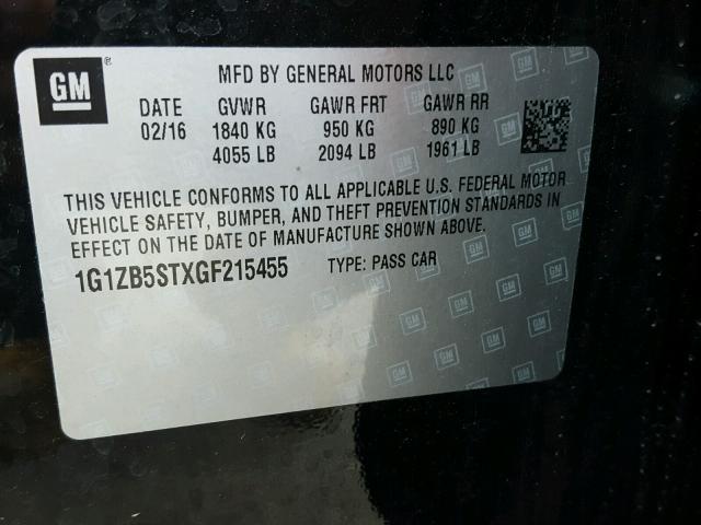 1G1ZB5STXGF215455 - 2016 CHEVROLET MALIBU LS 黑色 照片 10