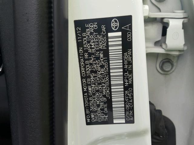 JTDKDTB36C1526511 - 2012 TOYOTA PRIUS C WHITE photo 10