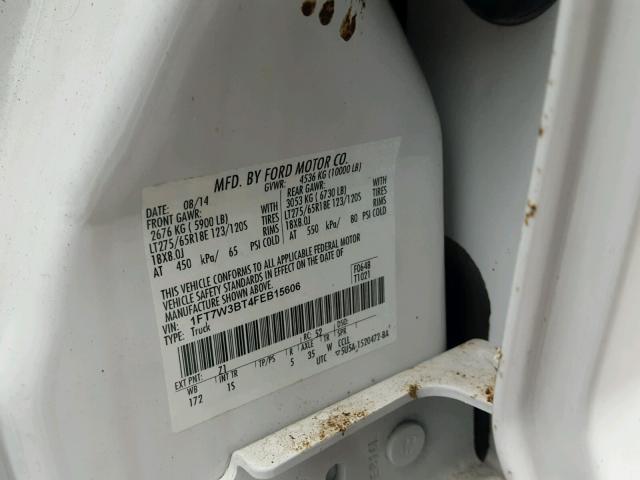 1FT7W3BT4FEB15606 - 2015 FORD F350 SUPER WHITE photo 10