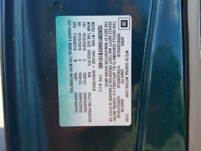 1GNDM19W8YB101488 - 2000 CHEVROLET ASTRO GREEN photo 10