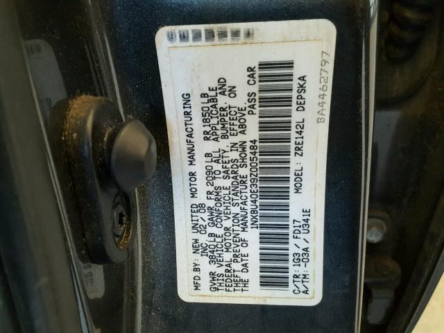 1NXBU40E39Z005484 - 2009 TOYOTA COROLLA BA GRAY photo 10