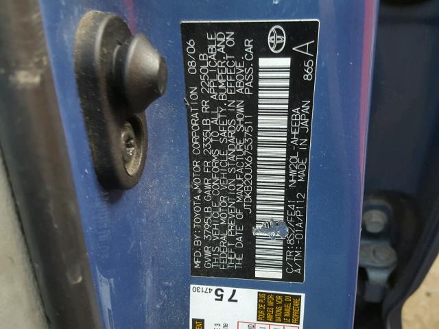 JTDKB20UX67537511 - 2006 TOYOTA PRIUS BLUE photo 10