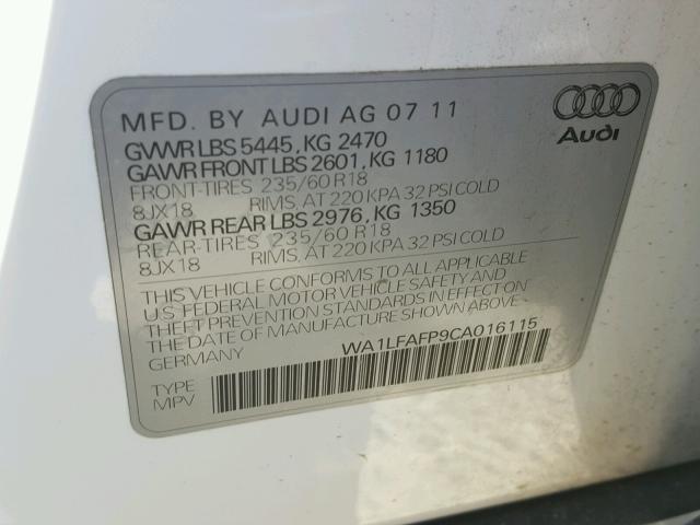 WA1LFAFP9CA016115 - 2012 AUDI Q5 PREMIUM WHITE photo 10