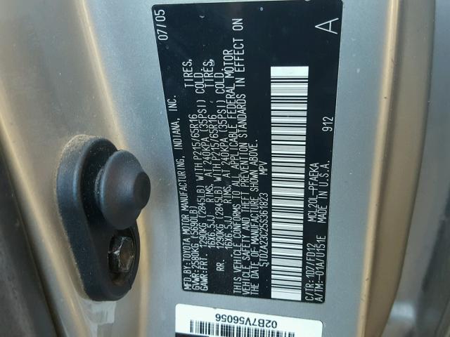 5TDZA23C25S361823 - 2005 TOYOTA SIENNA CE GRAY photo 10