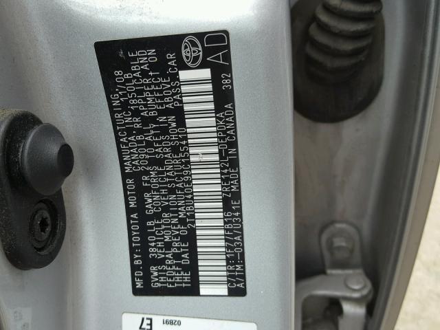 2T1BU40E99C155410 - 2009 TOYOTA COROLLA BA SILVER photo 10