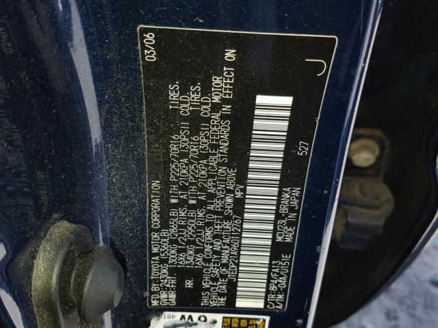 JTEDP21A960112767 - 2006 TOYOTA HIGHLANDER BLUE photo 10