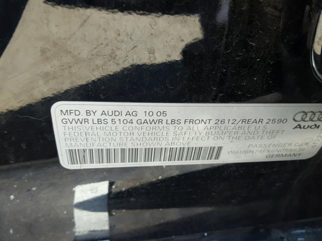 WAUBH74FX6N098634 - 2006 AUDI A6 S-LINE BLACK photo 10