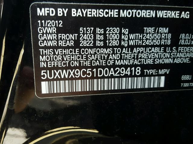 5UXWX9C51D0A29418 - 2013 BMW X3 XDRIVE2 BLACK photo 10