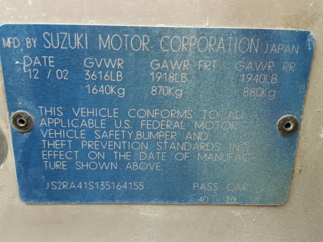 JS2RA41S135164155 - 2003 SUZUKI AERIO S TAN photo 10