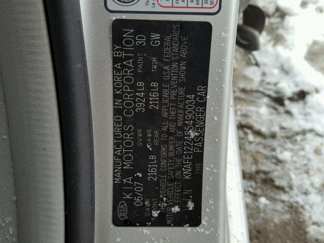 KNAFE122485490034 - 2008 KIA SPECTRA EX SILVER photo 10