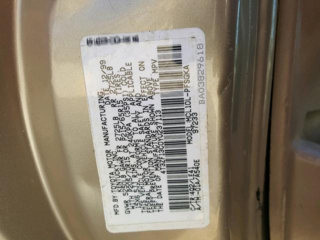 4T3ZF13C0YU237113 - 2000 TOYOTA SIENNA LE BEIGE photo 10