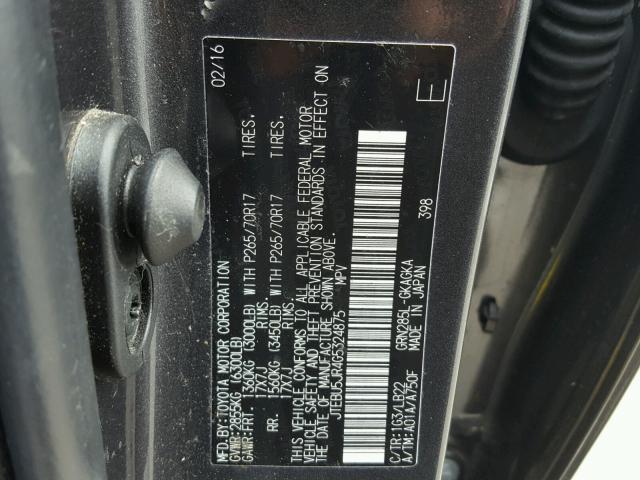 JTEBU5JR4G5324875 - 2016 TOYOTA 4RUNNER SR ნაცრისფერი ფოტო 10