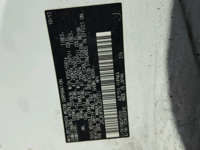 JTLZE4FEXCJ027311 - 2012 TOYOTA SCION XB WHITE photo 10