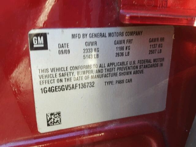 1G4GE5GV5AF136732 - 2010 BUICK LACROSSE BURGUNDY photo 10