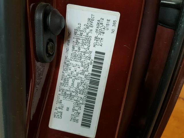 5TDZA22C94S118333 - 2004 TOYOTA SIENNA XLE MAROON photo 10