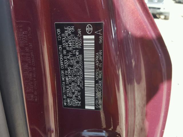 JTDJT903895255988 - 2009 TOYOTA YARIS BURGUNDY photo 10