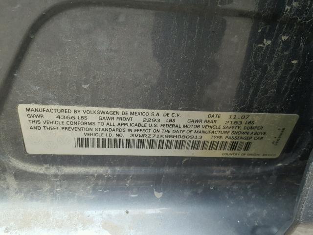 3VWRZ71K98M080913 - 2008 VOLKSWAGEN JETTA SE GRAY photo 10