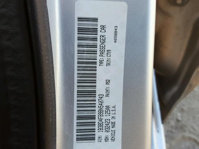 1B3BD4FB9BN540743 - 2011 DODGE AVENGER EX SILVER photo 10