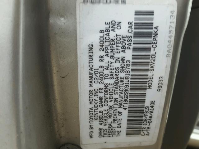 4T1BG22K91U818783 - 2001 TOYOTA CAMRY CE SILVER photo 10