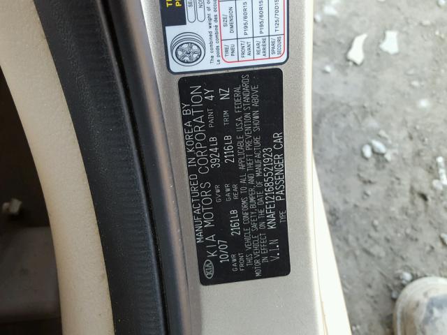 KNAFE121685521923 - 2008 KIA SPECTRA EX GOLD photo 10