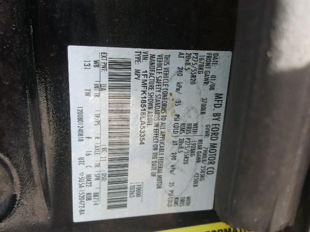 1FMFK18518LA53354 - 2008 FORD EXPEDITION BLACK photo 10