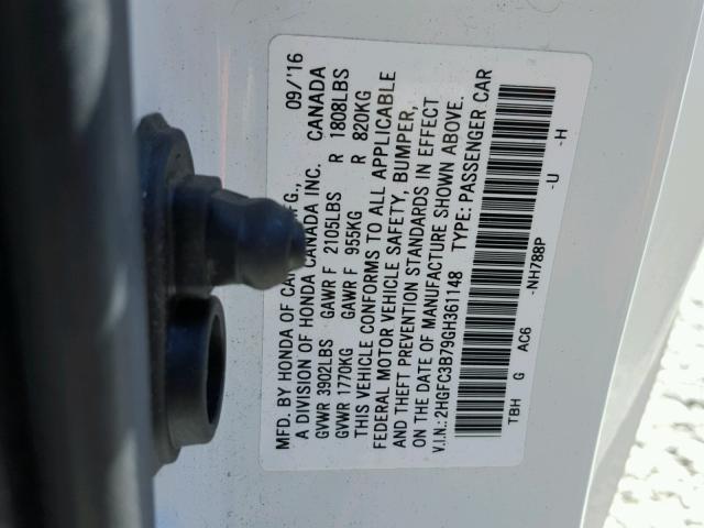 2HGFC3B79GH361148 - 2016 HONDA CIVIC EXL 白色 照片 10