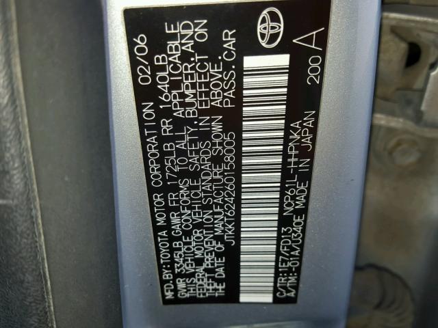 JTKKT624260158005 - 2006 TOYOTA SCION XA ვერცხლისფერი ფოტო 10