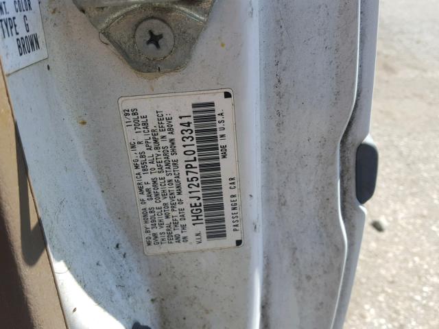 1HGEJ1257PL013341 - 1993 HONDA CIVIC EX WHITE photo 10