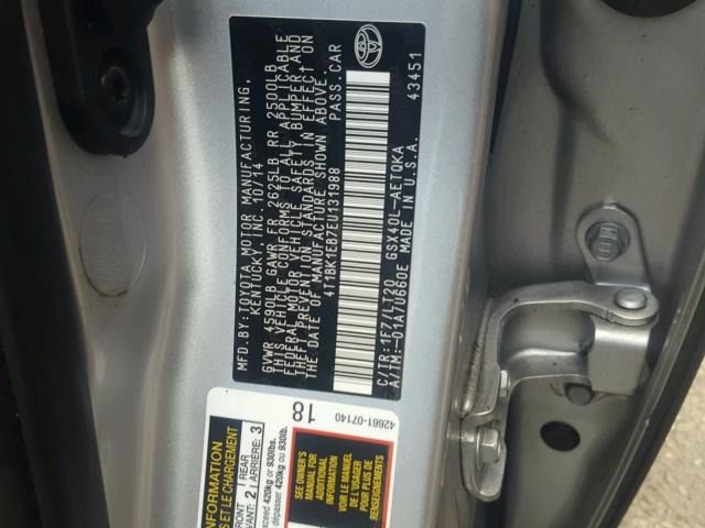 4T1BK1EB7EU131988 - 2014 TOYOTA AVALON BAS Gümüş foto 10