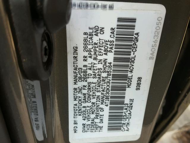 4T1BE30KX3U785164 - 2003 TOYOTA CAMRY LE GRAY photo 10