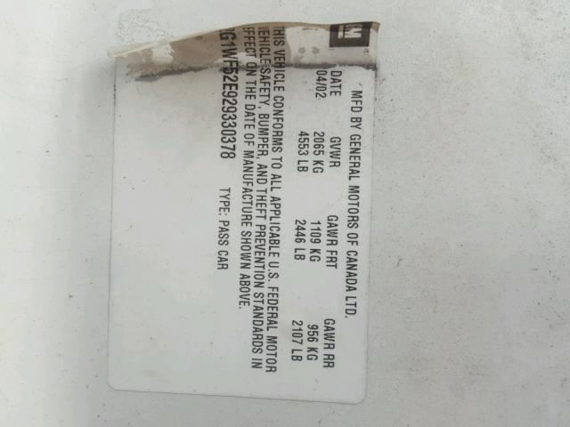 2G1WF52E929330378 - 2002 CHEVROLET IMPALA WHITE photo 10