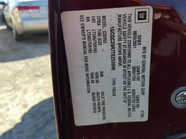 1GCGC29R7TE253908 - 1996 CHEVROLET GMT-400 C2 MAROON photo 10