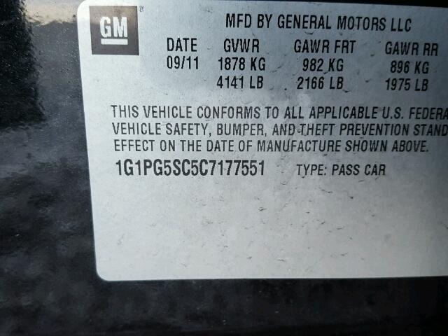 1G1PG5SC5C7177551 - 2012 CHEVROLET CRUZE LT BLACK photo 10