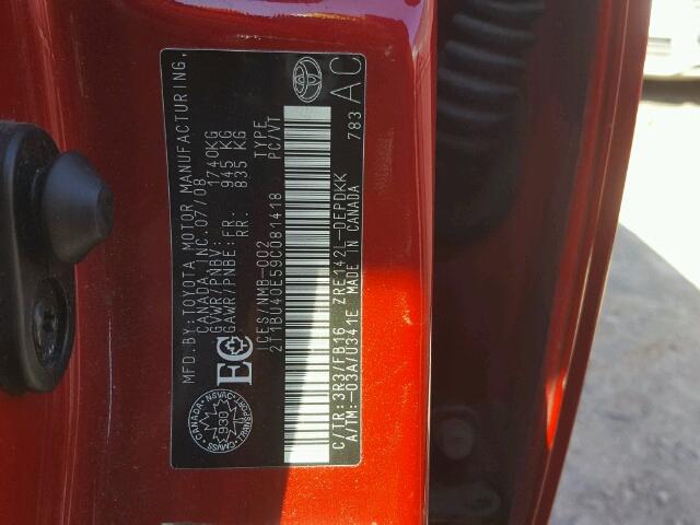 2T1BU40E59C081418 - 2009 TOYOTA COROLLA BA RED photo 10