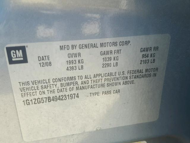 1G1ZG57B494231974 - 2009 CHEVROLET MALIBU LS SILVER photo 10