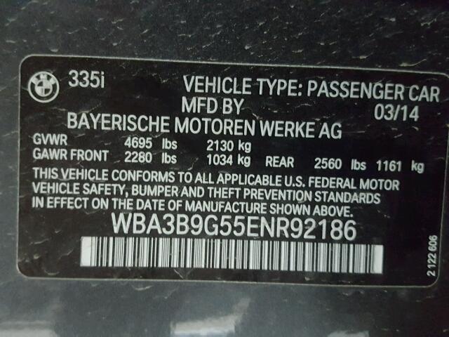 WBA3B9G55ENR92186 - 2014 BMW 335 XI GRAY photo 10