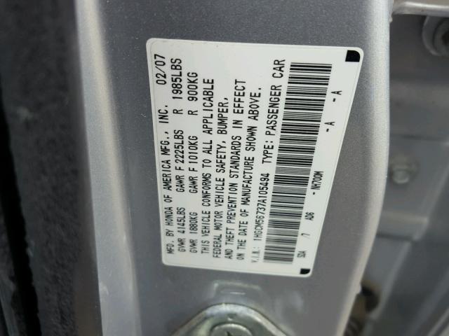 1HGCM56737A105494 - 2007 HONDA ACCORD EX SILVER photo 10