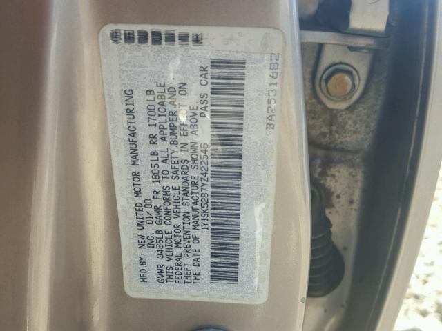 1Y1SK5287YZ422546 - 2000 CHEVROLET GEO PRIZM 棕色 照片 10